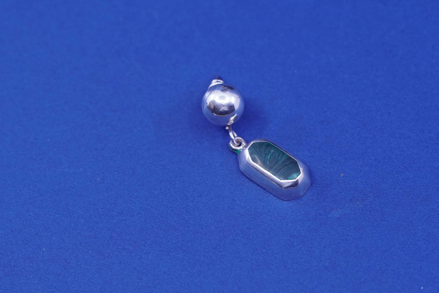 Vintage mexico sterling silver handmade earrings, 925 dangles with malachite