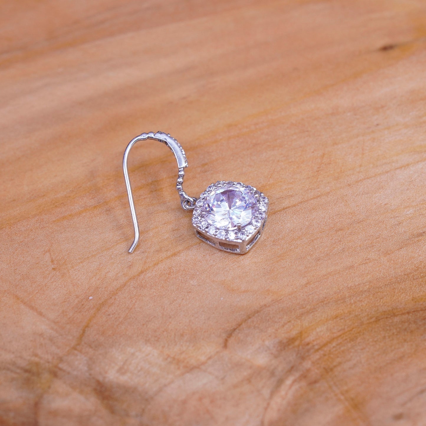 Vintage Sterling silver earrings, 925 drops with cluster Cz Around