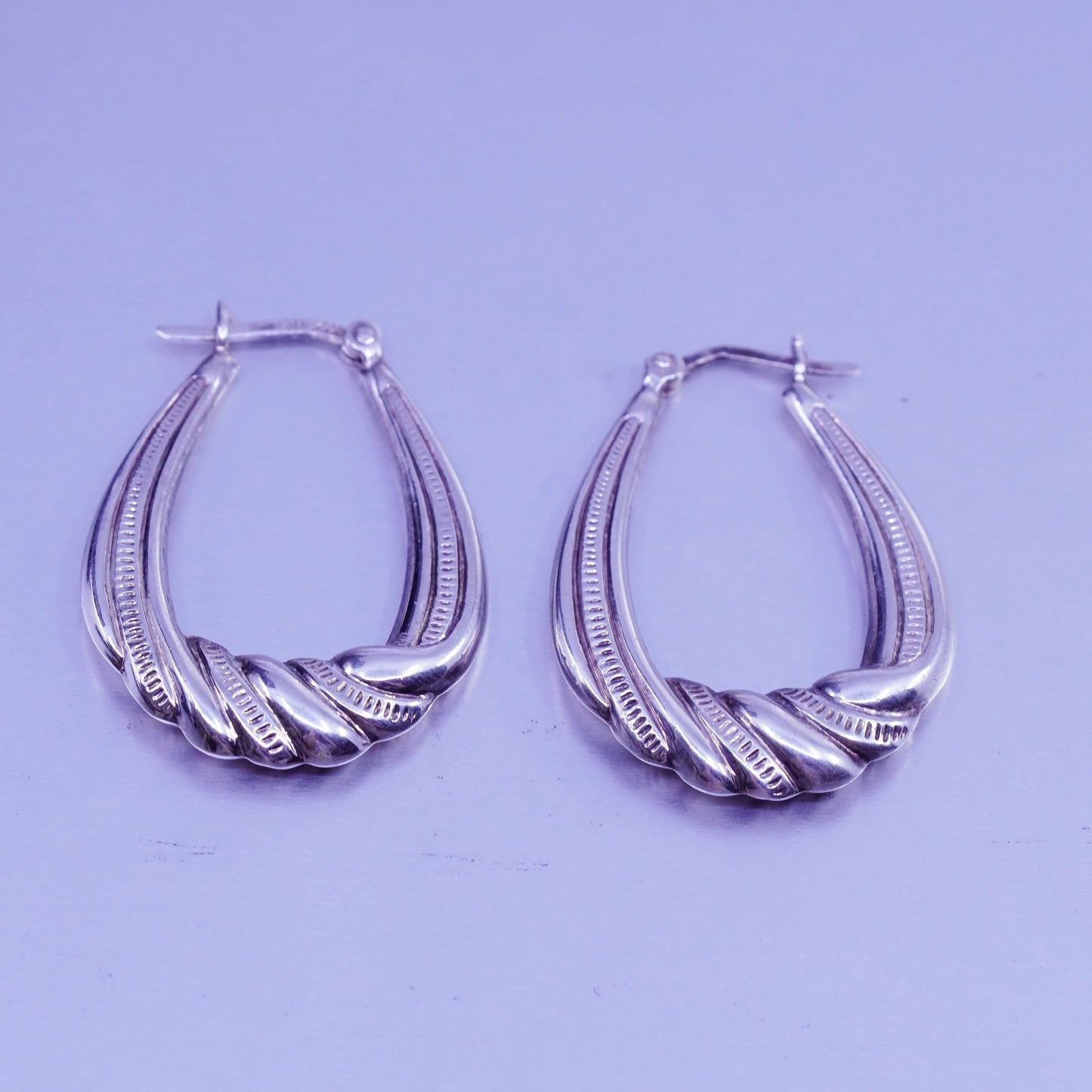 1.5”, vintage Sterling silver handmade earrings, textured 925 hoops