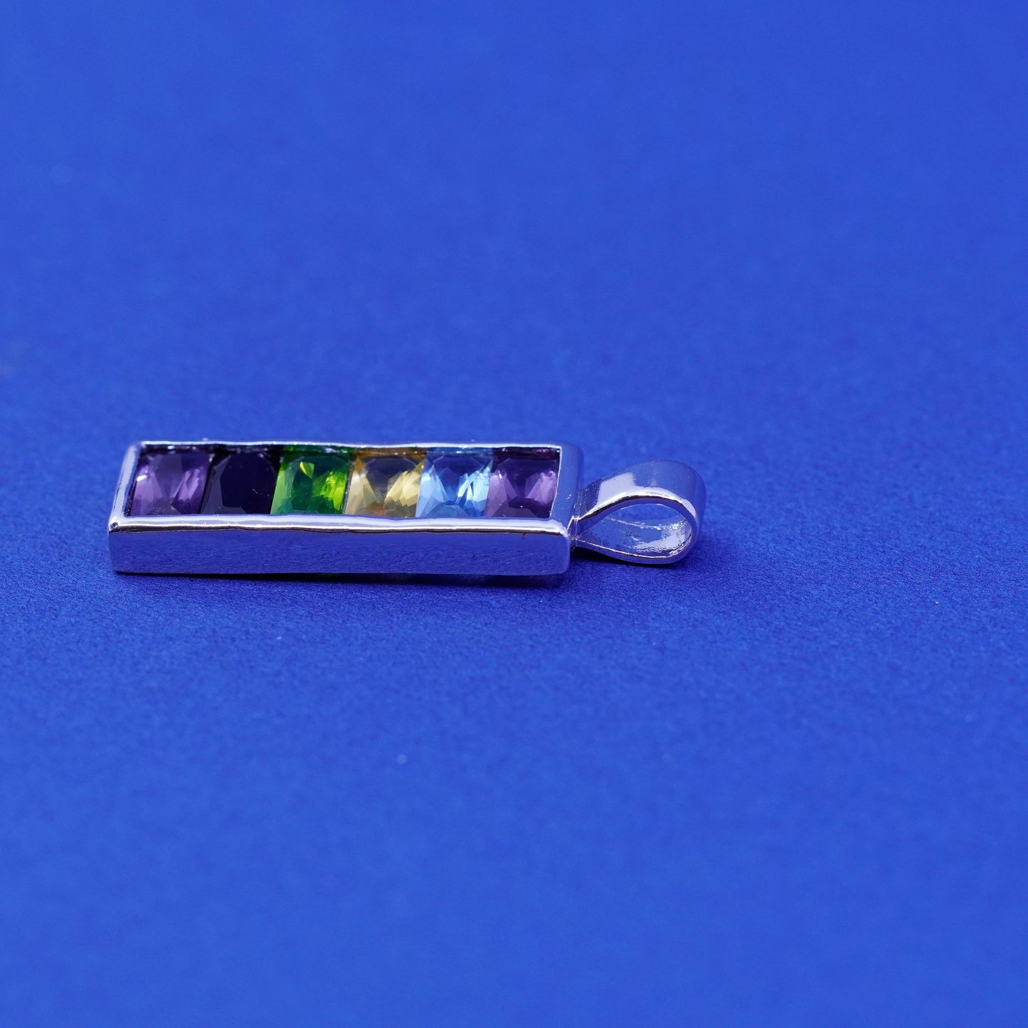 Vintage Sterling 925 silver handmade pendant with topaz, ruby, citrine peridot