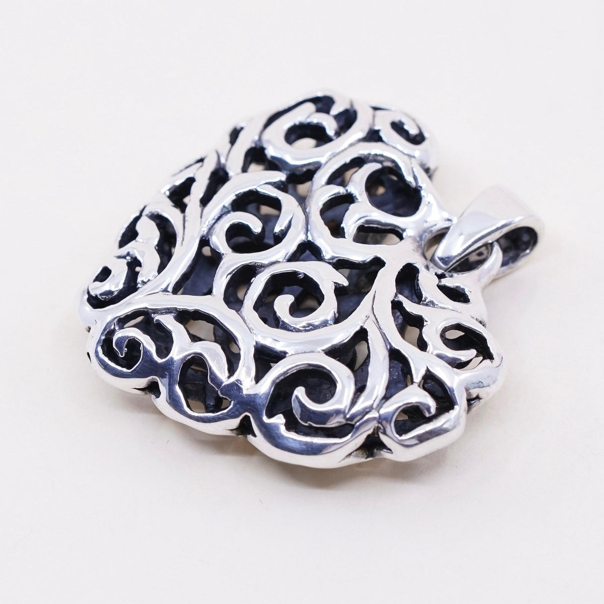 vintage Bali sterling silver handmade pendant, 925 filigree heart charm
