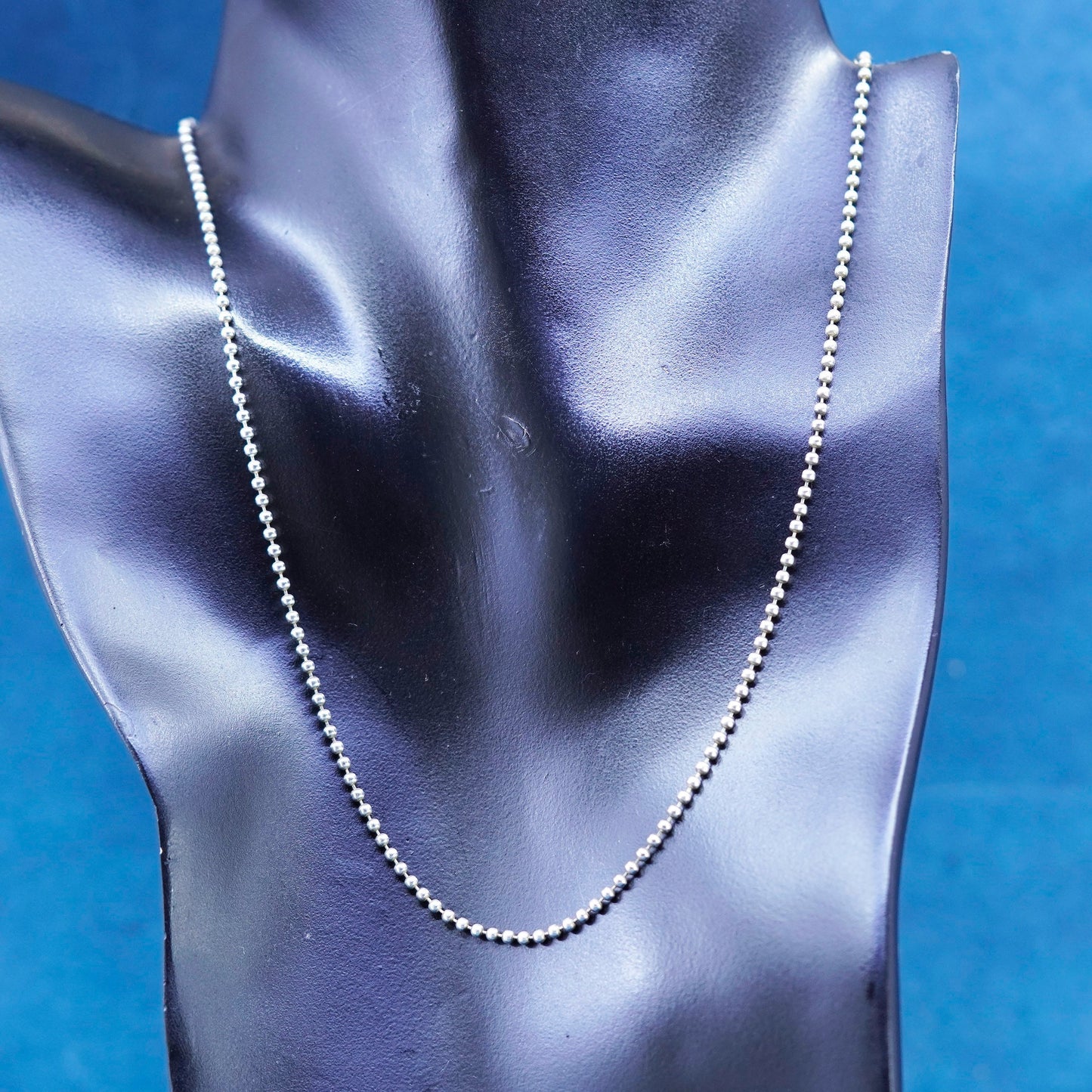 17”, vintage Clio Blue Sterling silver handmade necklace, 925 beads chain