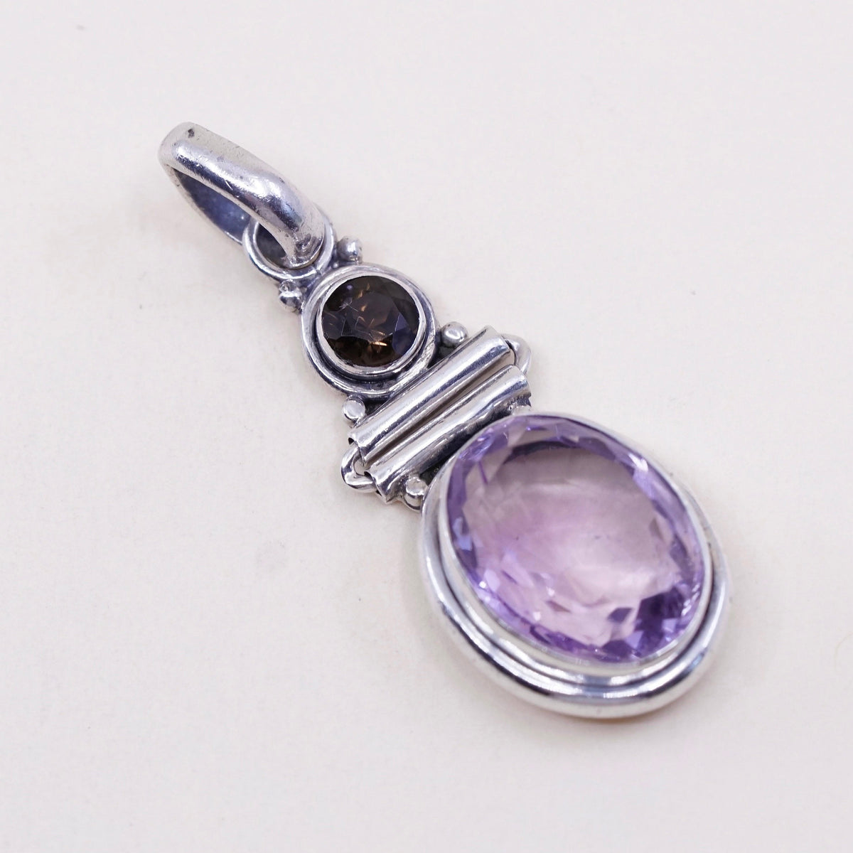 vintage sterling silver pendant, 925 silver pendant, oval shaped amethyst