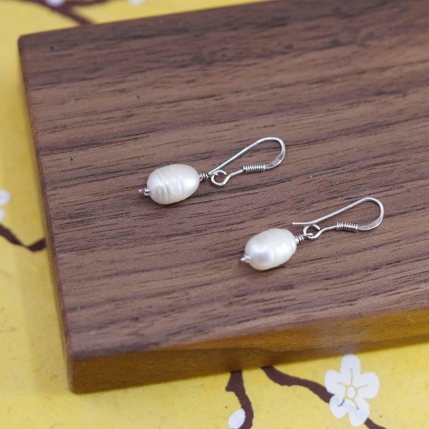 Vintage Sterling 925 silver handmade earrings with pearl