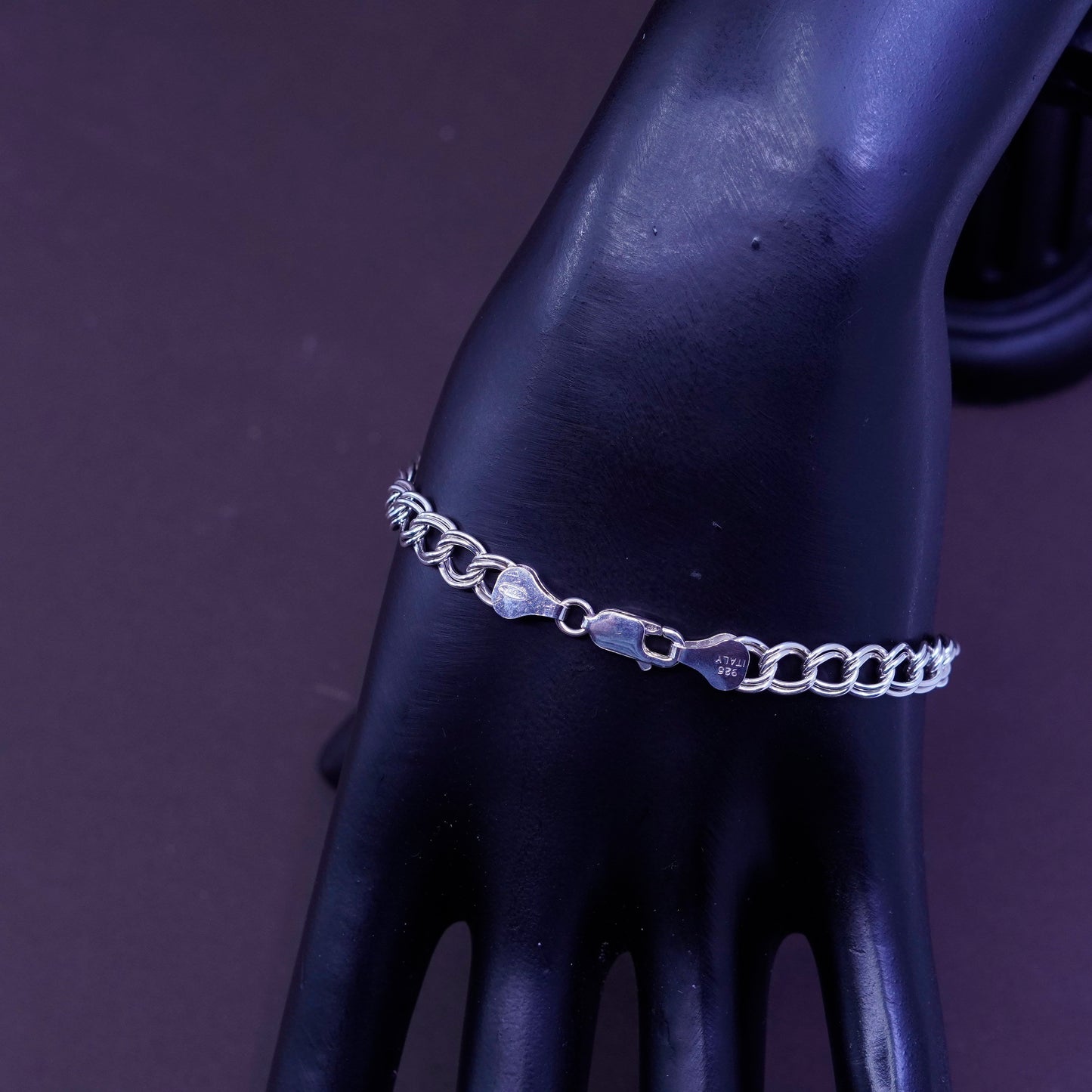 6.5”, PGOA Sterling silver double curb chain, 925 bracelet w/ seahorse anchor