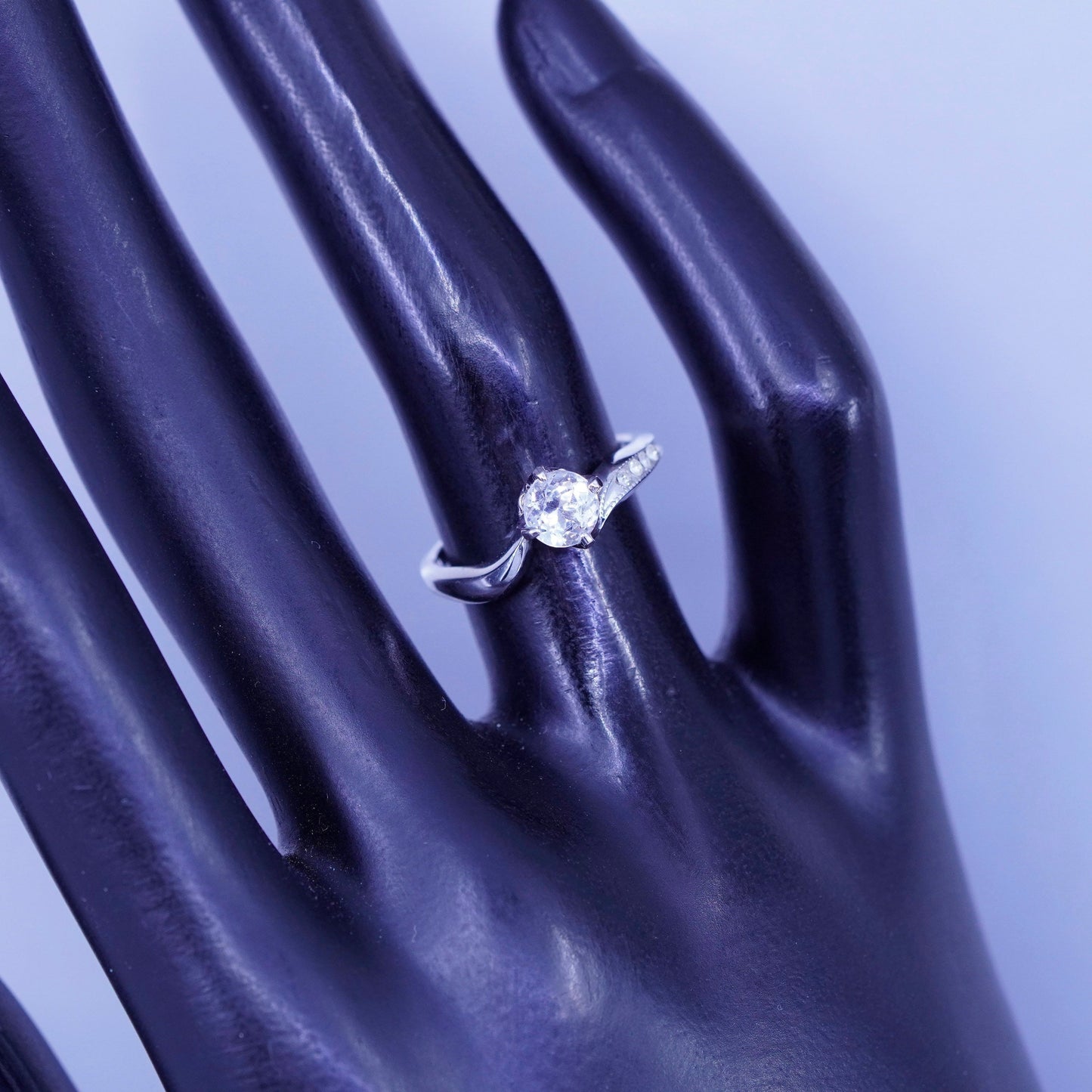 Size 5.25, vintage Sterling 925 silver handmade engagement ring with Cz
