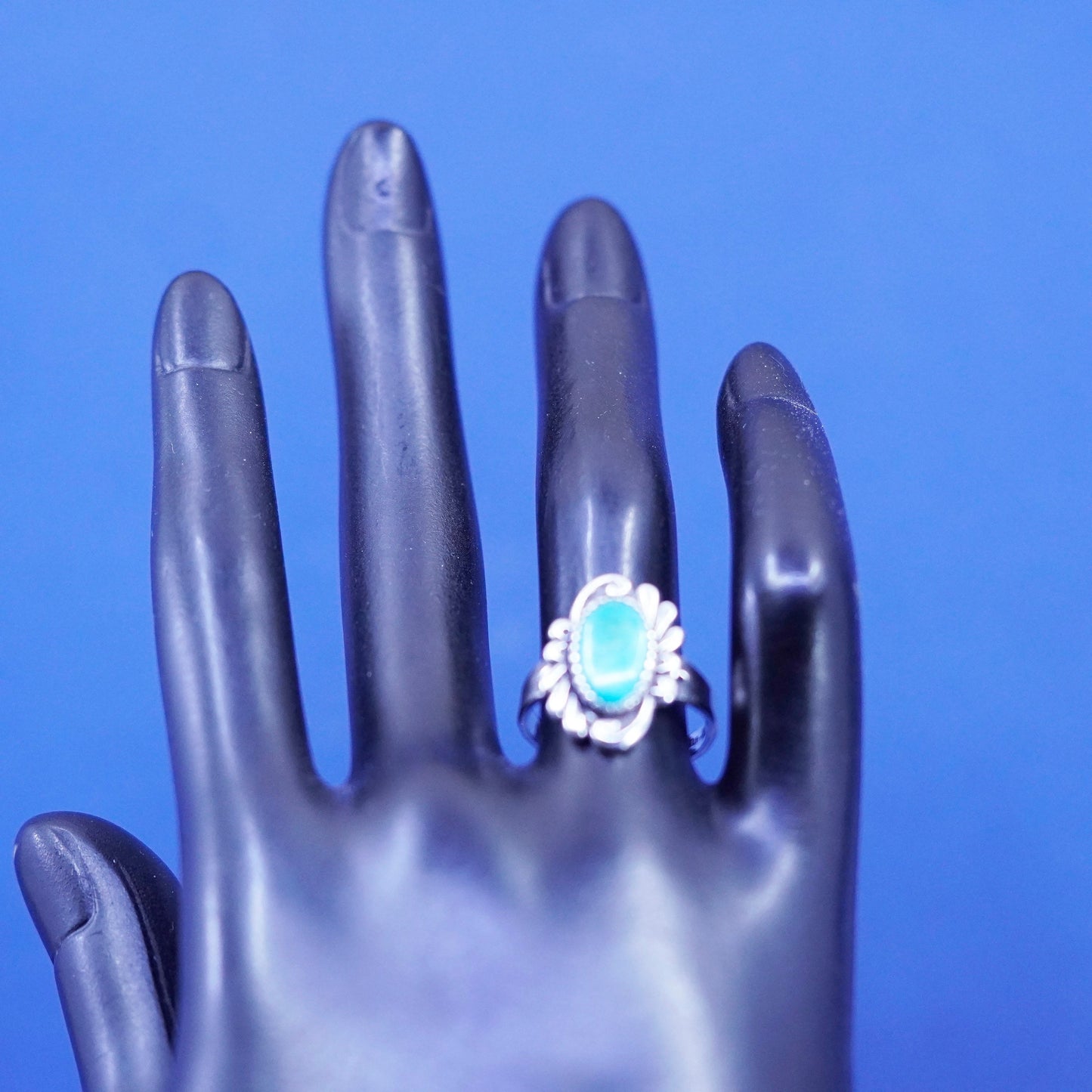 Size 7.25, Native American bell trading Sterling silver handmade ring turquoise