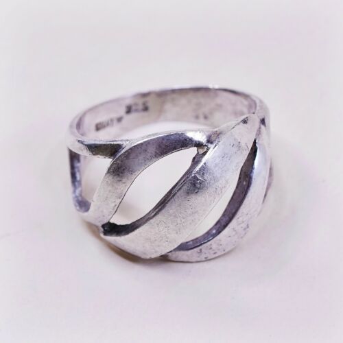 Sz 6.75, Vtg Sterling Silver Handmade Ring 925 Band Entwined Wavy, Stamped 925