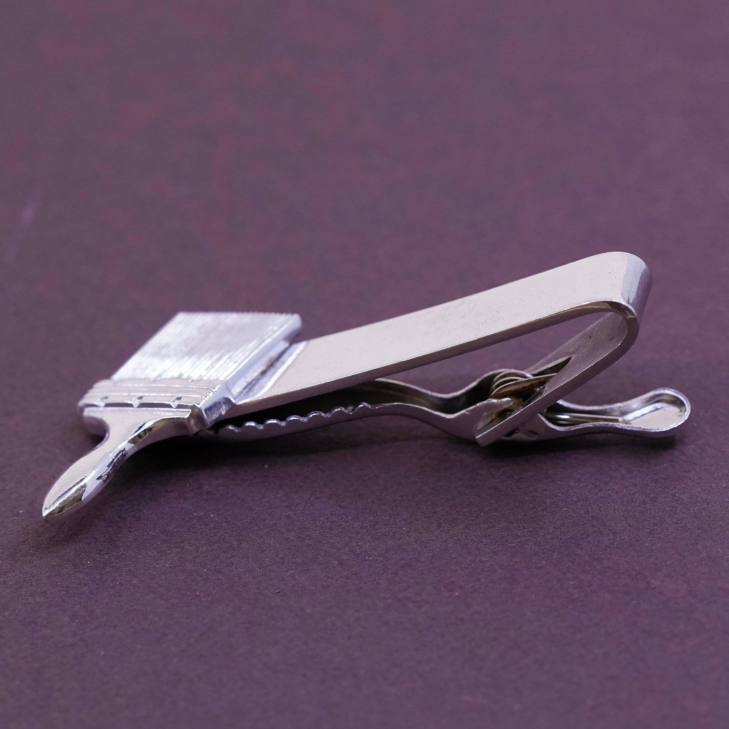 Vintage Baker sterling silver handmade tie clip, solid 925 silver tie clip with painting brush, stamped Sterling Baker
