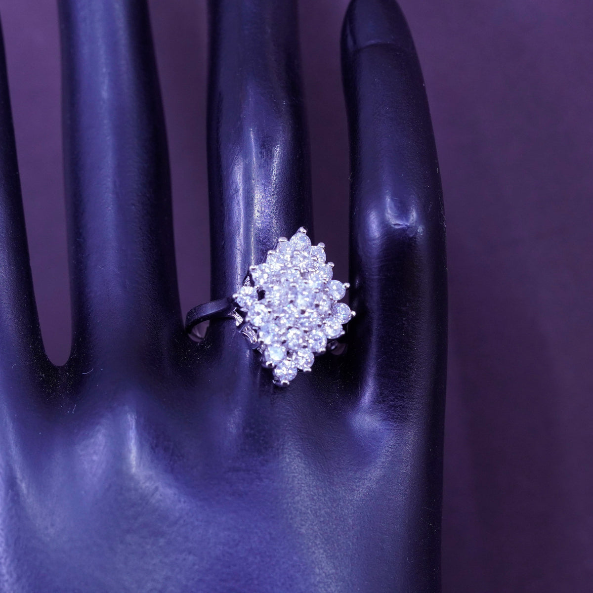 Size 9, vintage Sterling 925 silver engagement ring with cluster cz