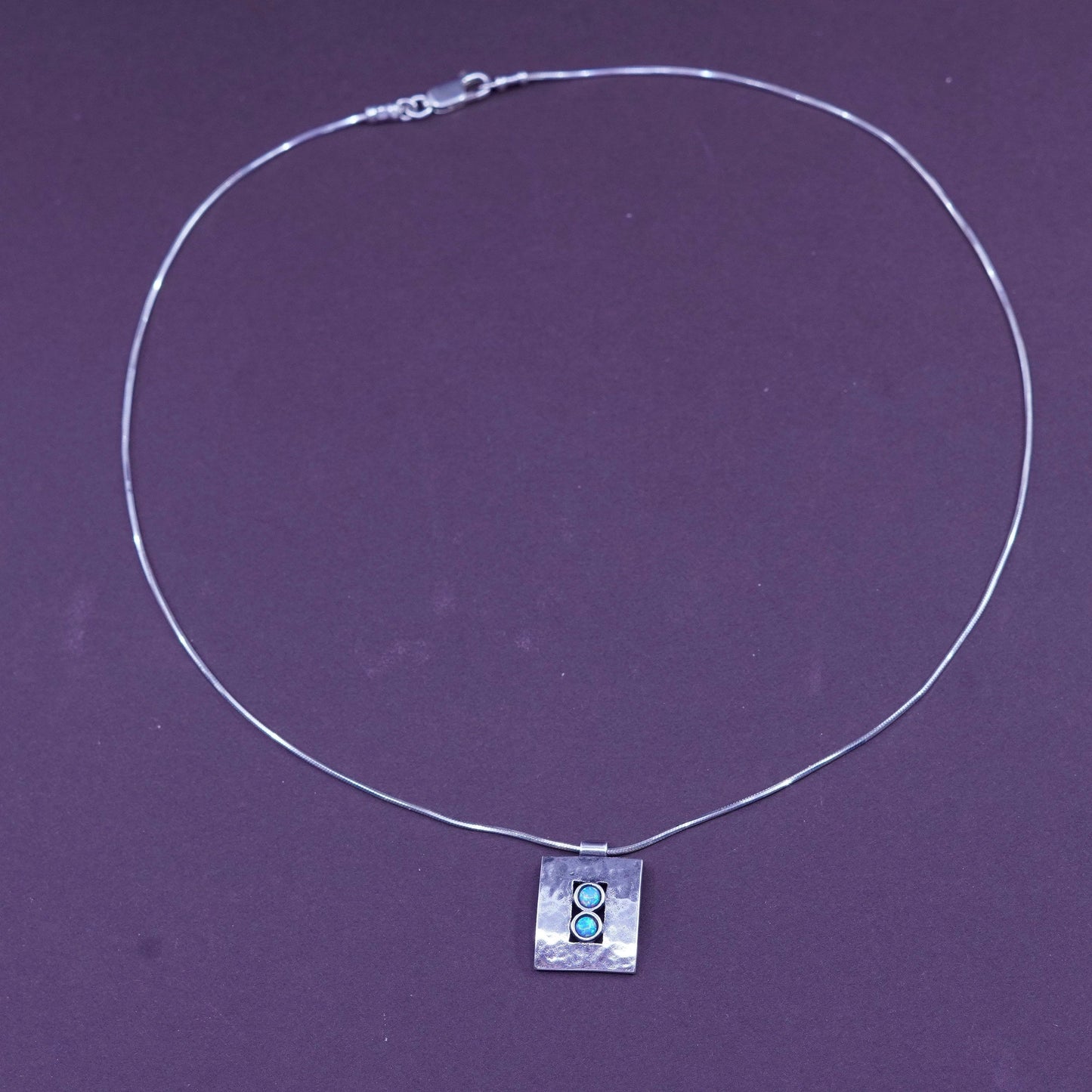 16”, Shablool Didae Sterling 925 silver necklace, snake chain rectangular opal