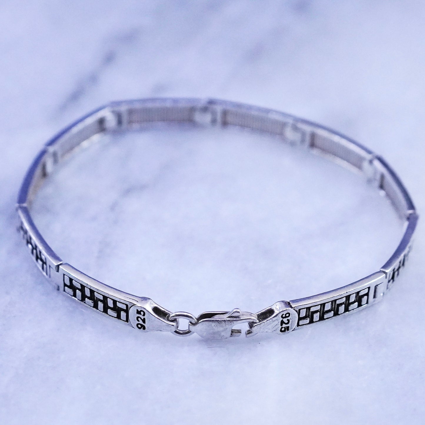 8”, vintage Sterling silver handmade bracelet, textured 925 tennis bar bracelet