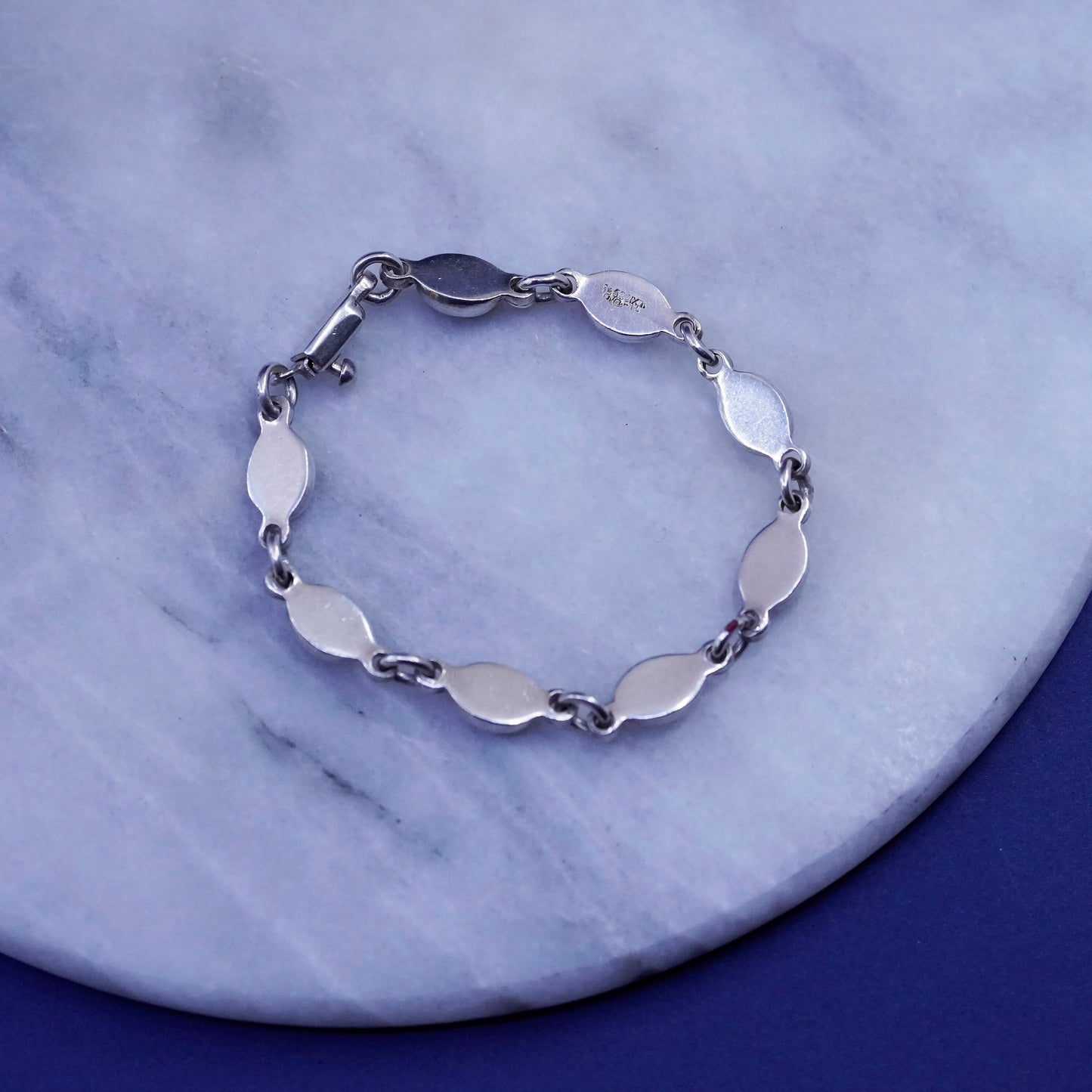 7”, vtg Sterling 925 silver handmade tennis bracelet obsidian onyx malachite