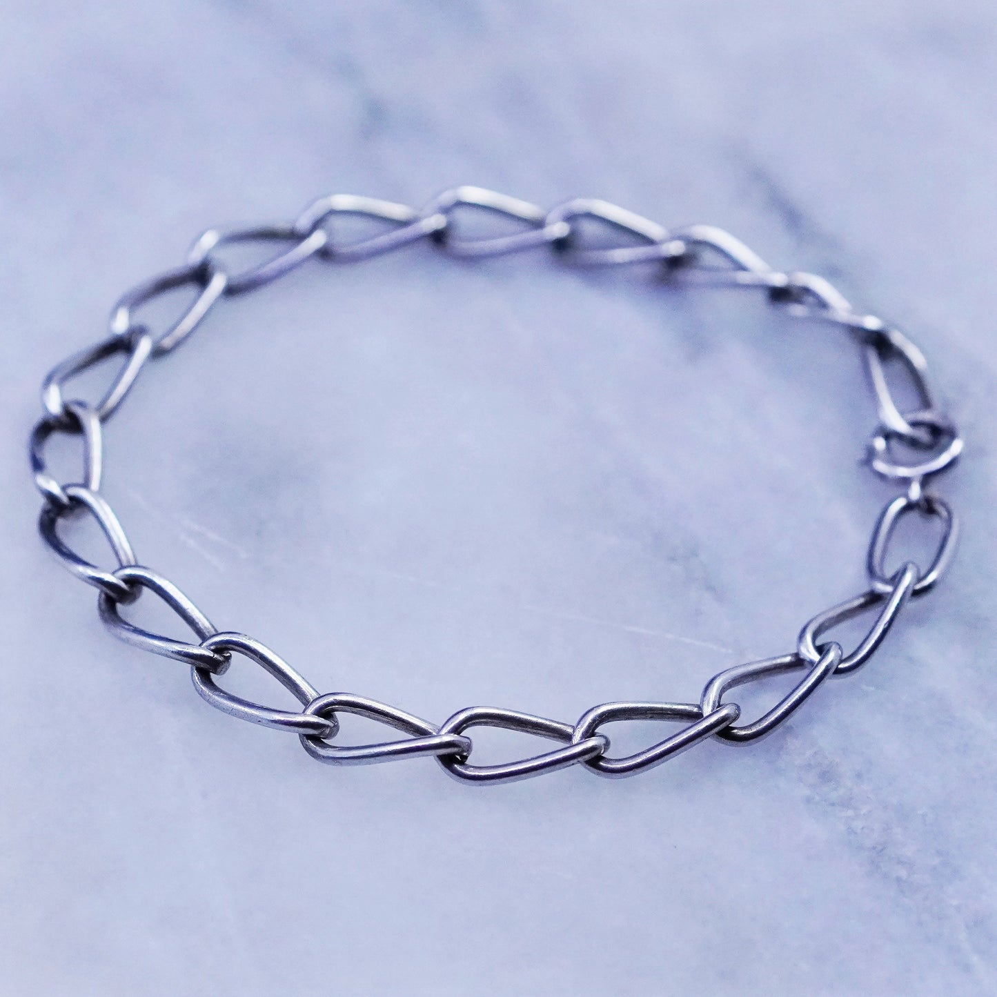 6.75”, vintage Sterling silver handmade bracelet 925 curb chain, men’s bracelet