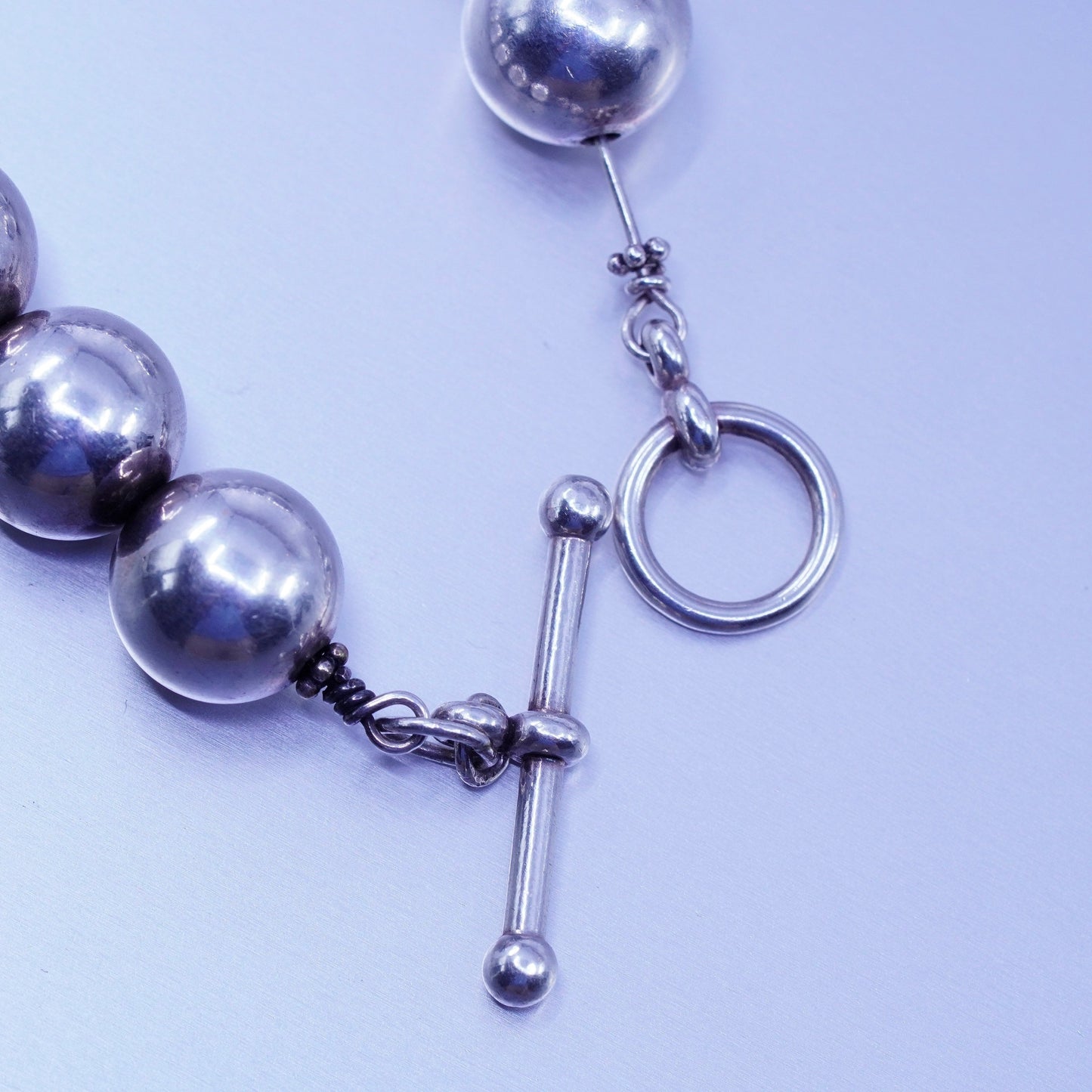 7.5”, 13mm, vintage Mexico Sterling 925 silver handmade bold bead bracelet