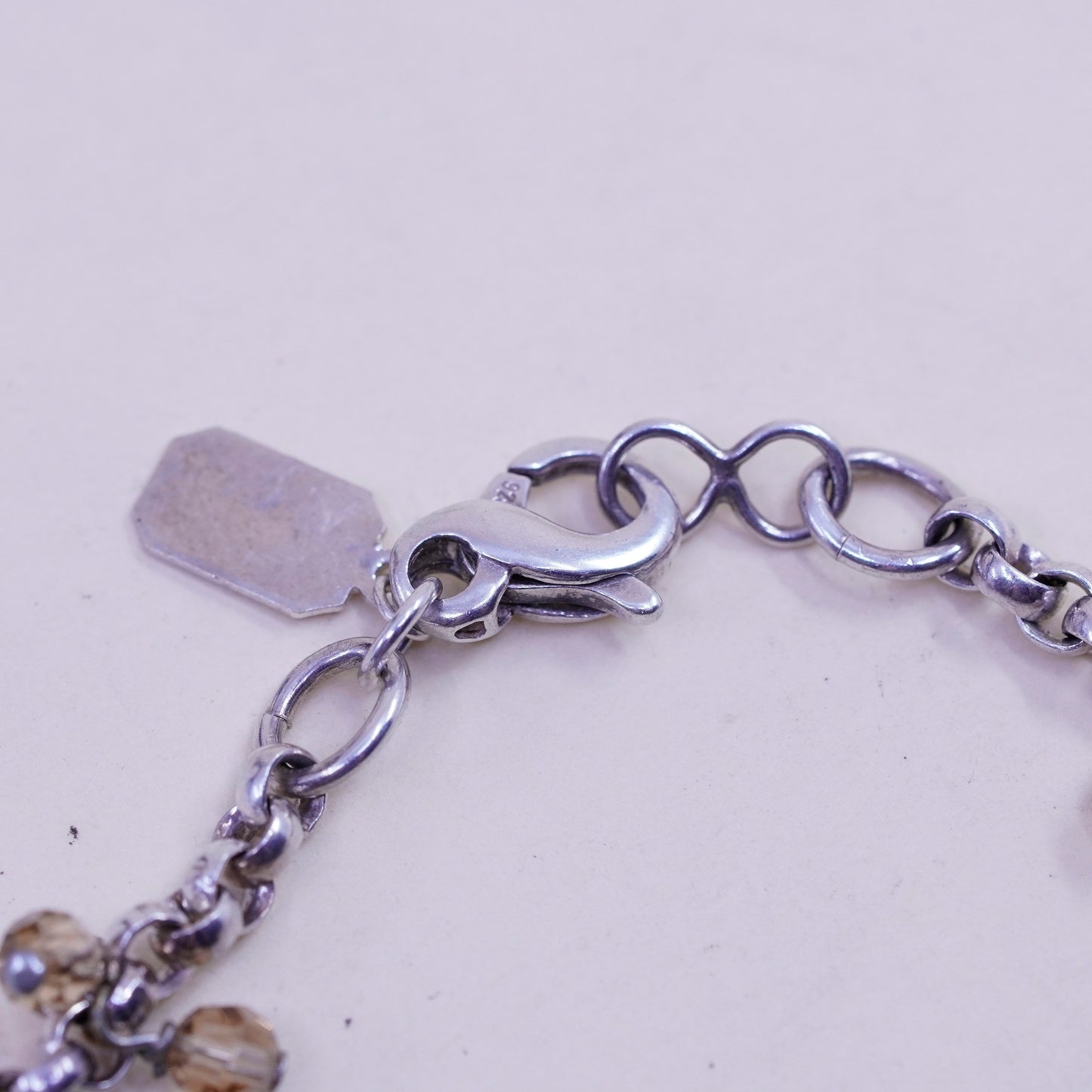 6.75”, Vintage KALAN sterling silver bracelet, 925 circle chain crystal charms