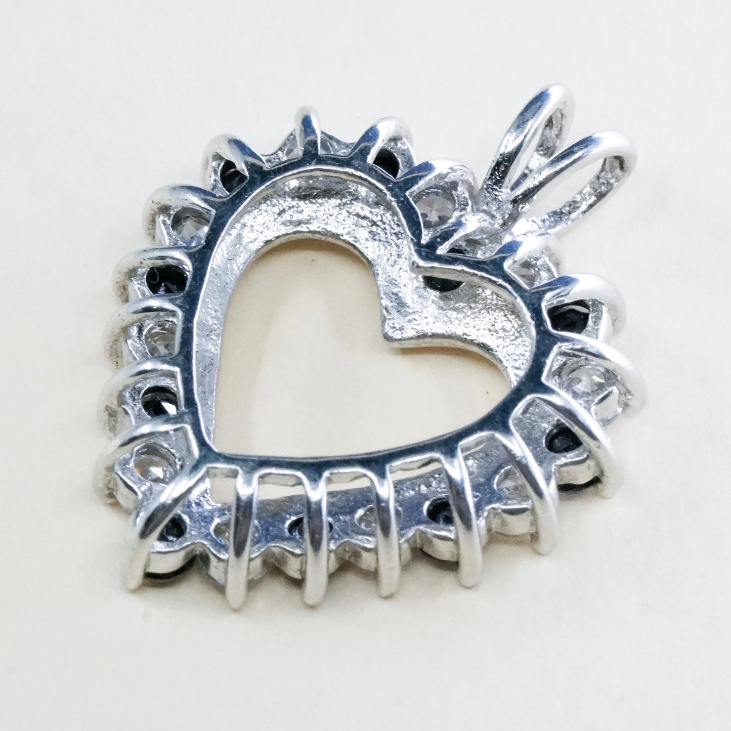 vtg sterling 925 silver heart pendant with black and clear simulated Diamond
