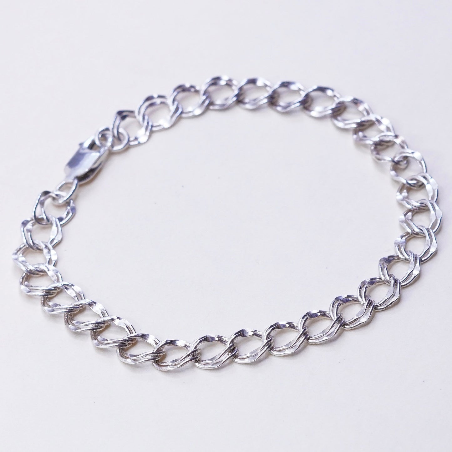 7.75”, 8mm, Vintage sterling silver double curb bracelet, 925 chain