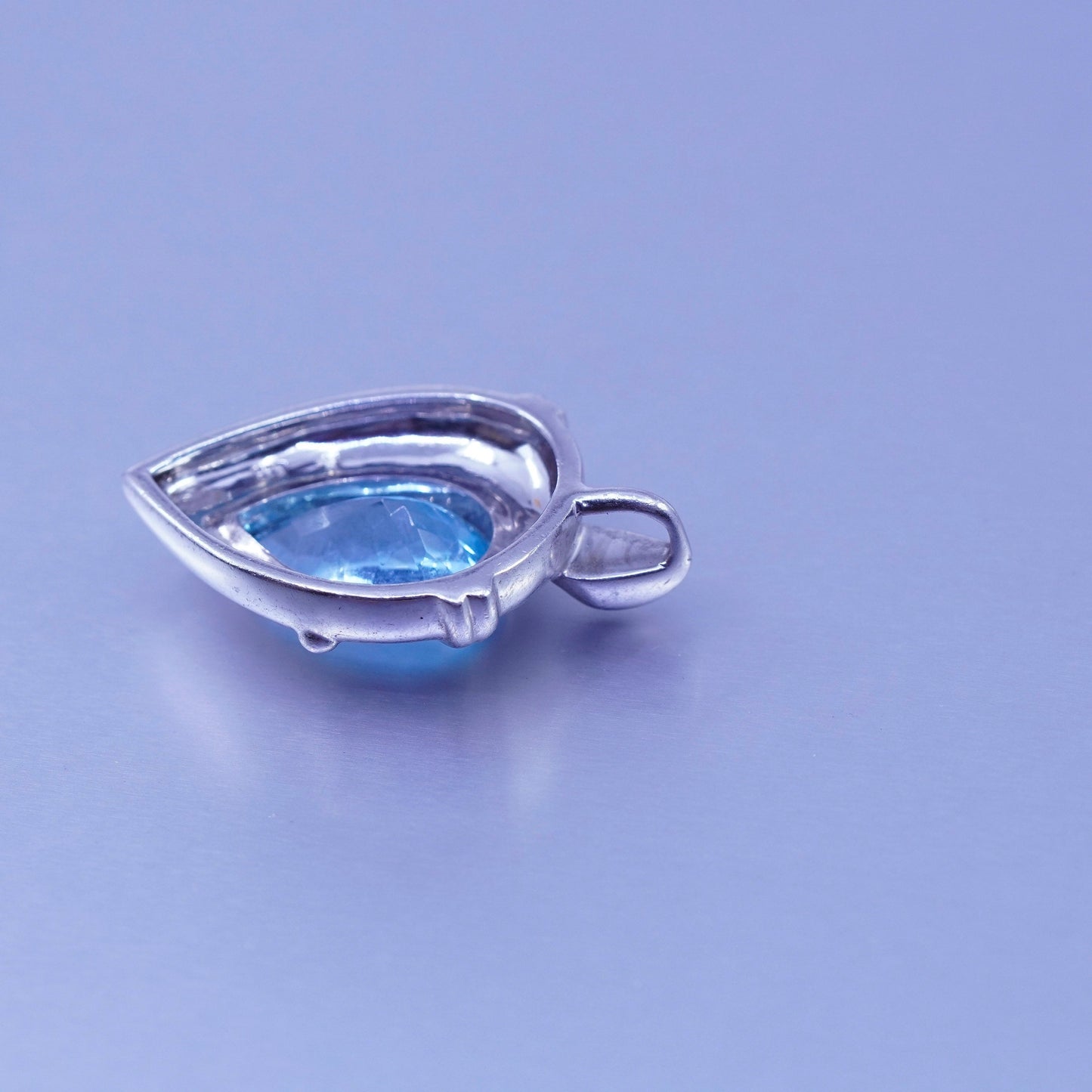 antique sterling 925 silver teardrop pendant with blue topaz