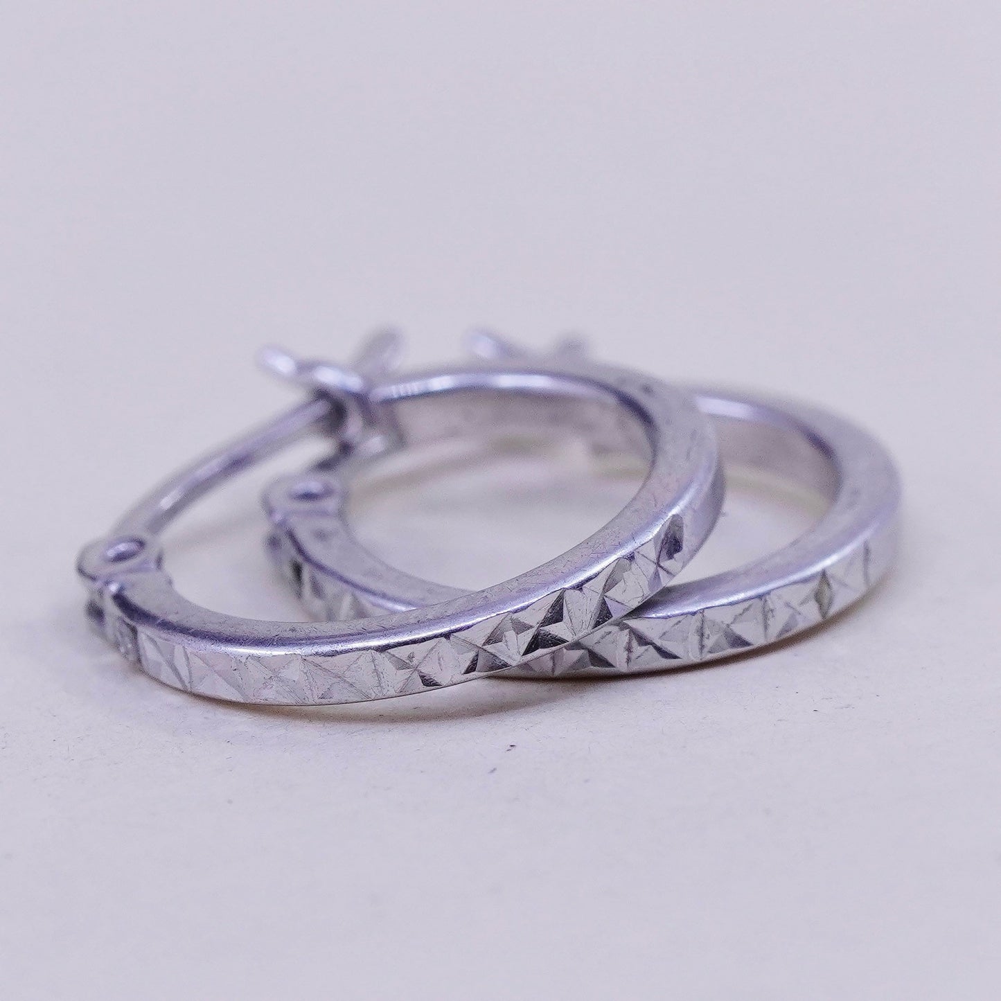 0.5”, Vintage sterling silver loop earrings, textured fine 925 silver hoops