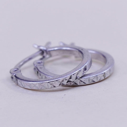 0.5”, Vintage sterling silver loop earrings, textured fine 925 silver hoops