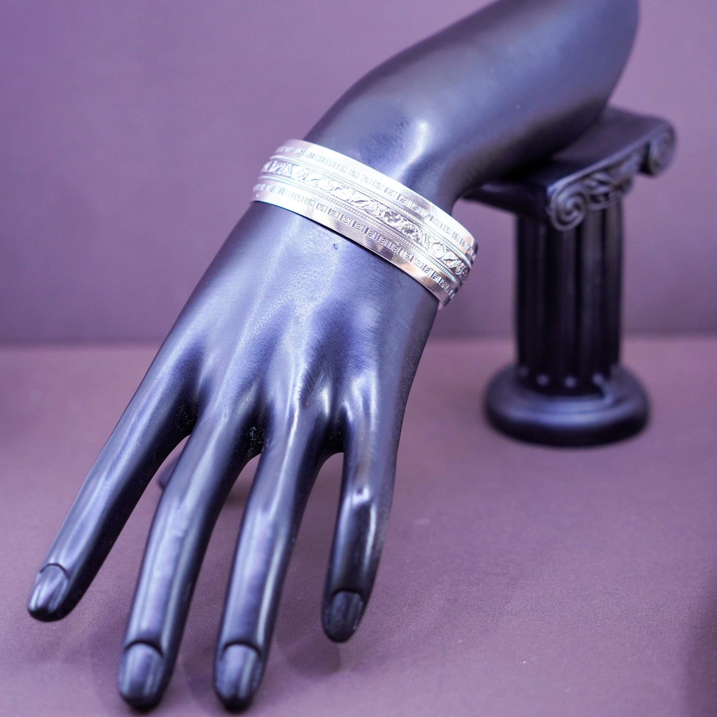 6.75”, Danecraft Sterling silver handmade bracelet, textured wide 925 cuff