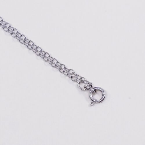 18” 1mm Vtg 925 Sterling 925 Silver Circle chain necklace W/ Heart Lock Pendant
