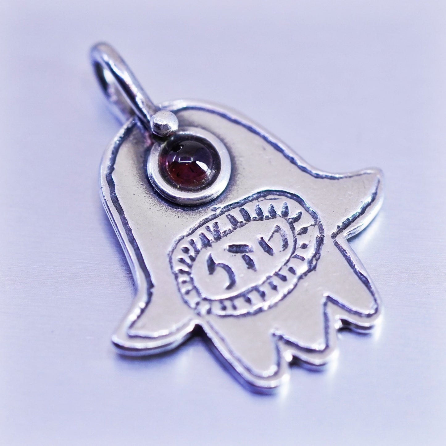 antique sterling 925 silver handmade hand pendant with garnet