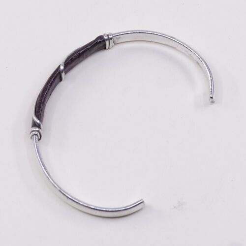6.75”, Vtg Mexico Handmade Sterling 925 Silver W/ Red Leather Cuff Bracelet