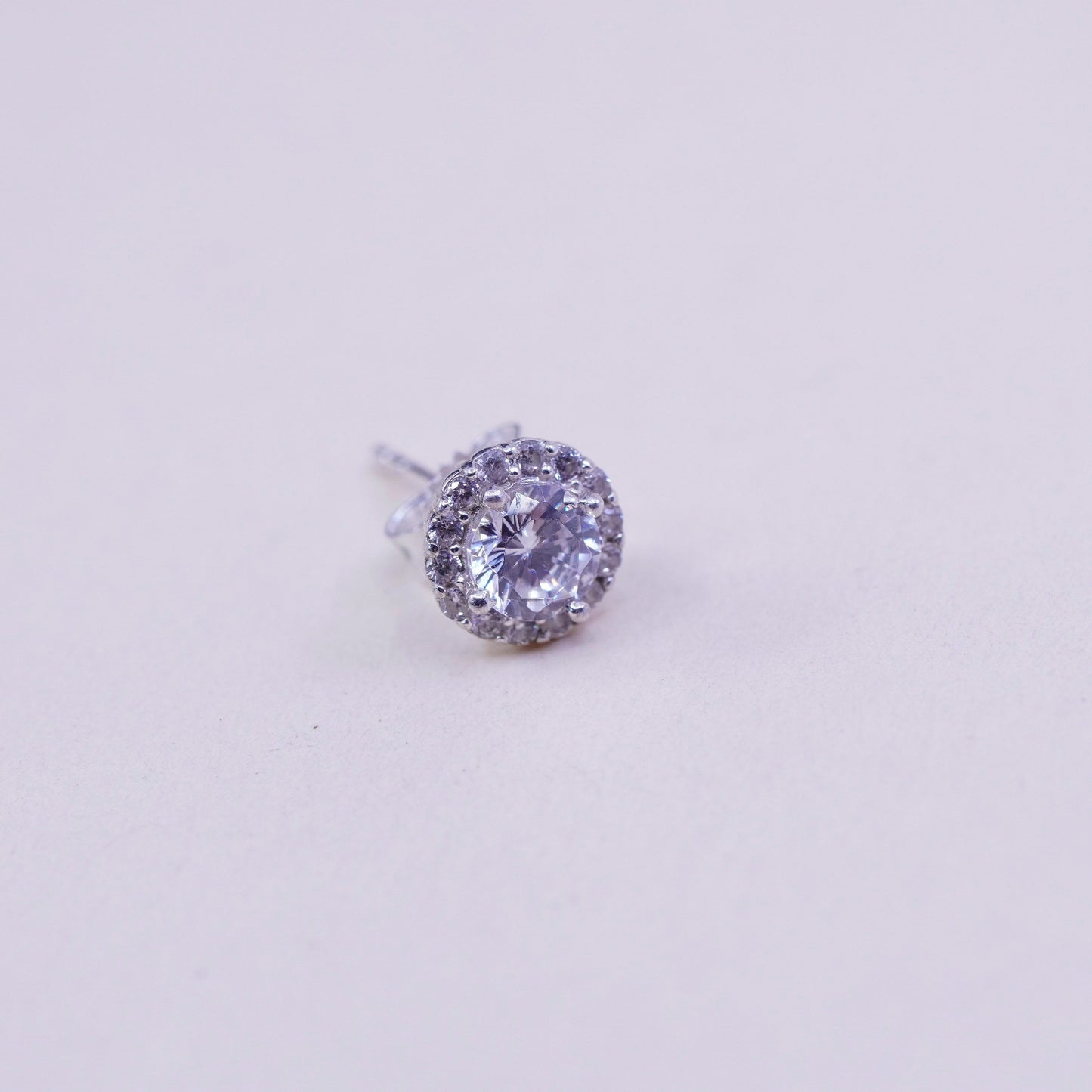 Vintage sterling silver earrings, 925 studs with cluster round cz