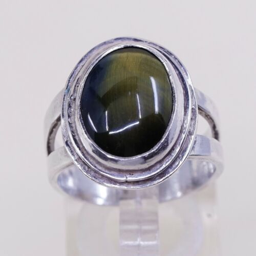 Sz 8.5, Vtg Sterling silver handmade ring, 925 band W/ Labradorite, Silver Teste