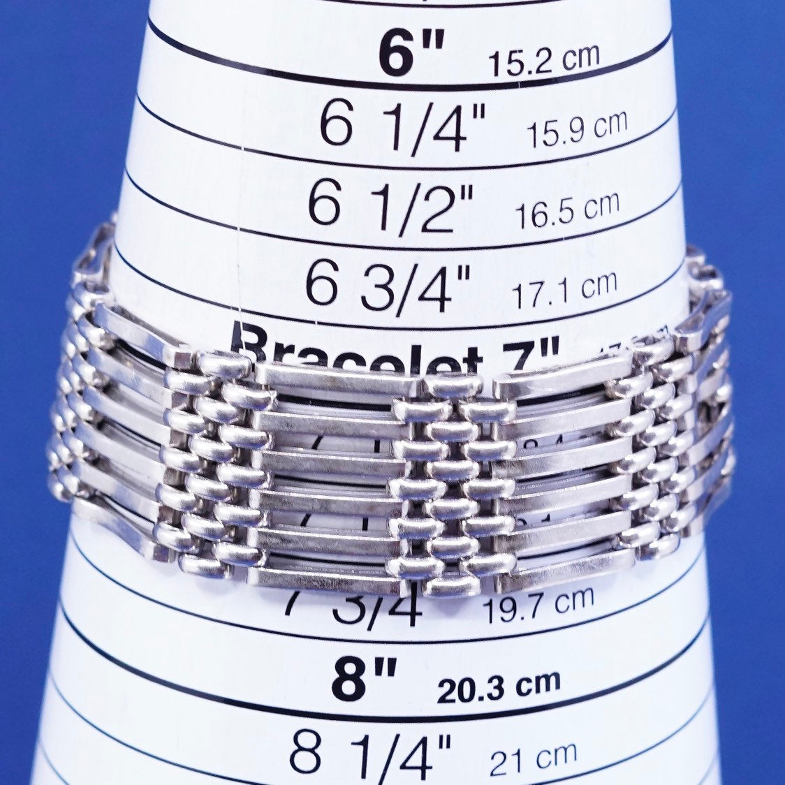 7.5", vtg SB sterling silver handmade wide bracelet, modern tennis 925 bracelet