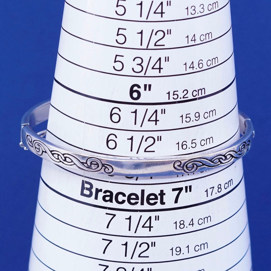 6.75", geo art Sterling silver handmade bracelet, 925 bangle, "sing as though