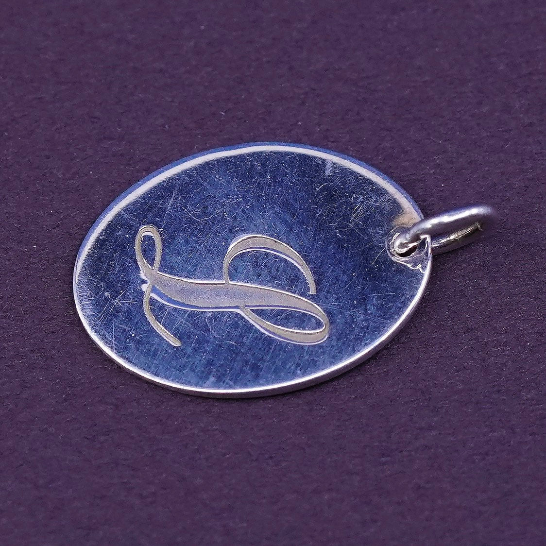 vtg MWS Sterling silver handmade initial "L" pendant, 925 tag charm