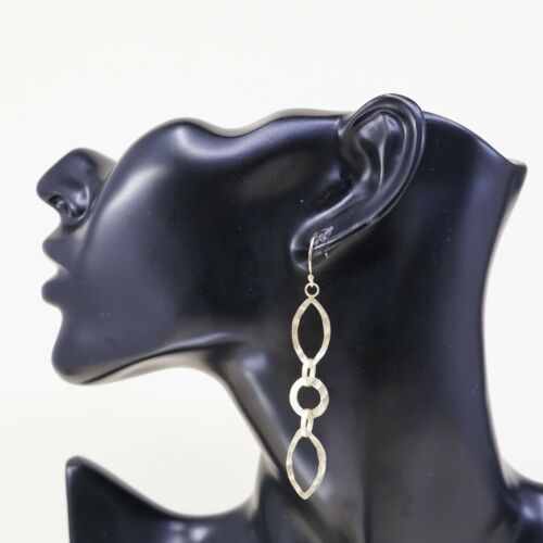 vtg Gold Over Hammered Sterling 925 Silver Circle Disc Dangles Earrings