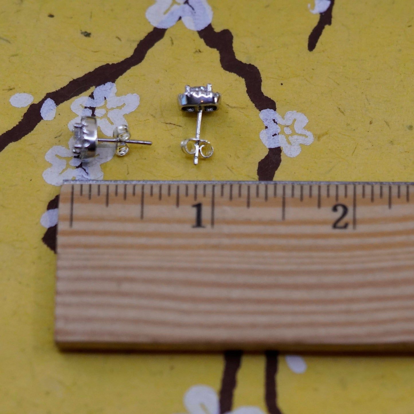 Vintage modern Sterling 925 silver studs, earrings with cz around