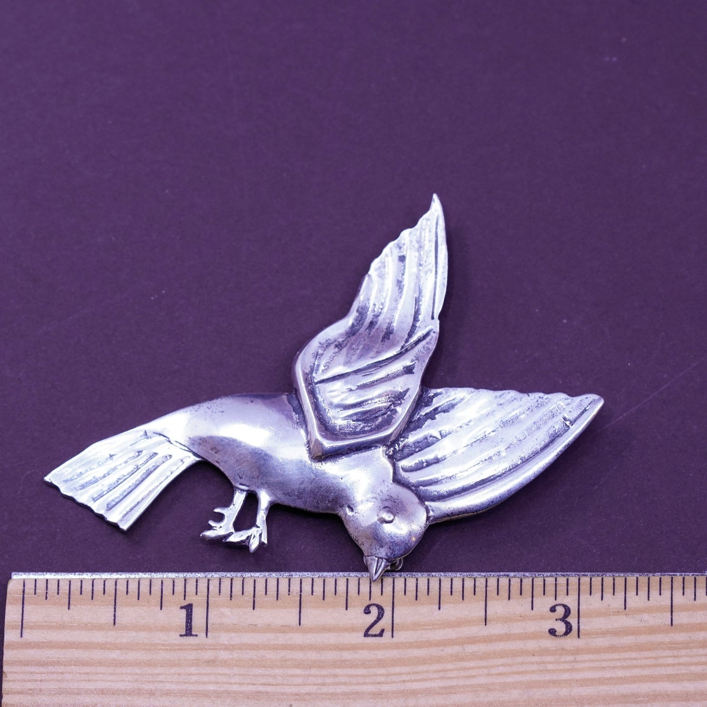 Vintage Native American handmade simple sterling 925 silver bird brooch pin