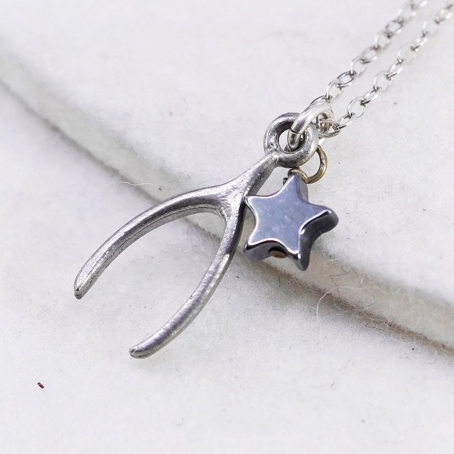 17” Sterling 925 silver handmade circle necklace wishbone star charm pendant