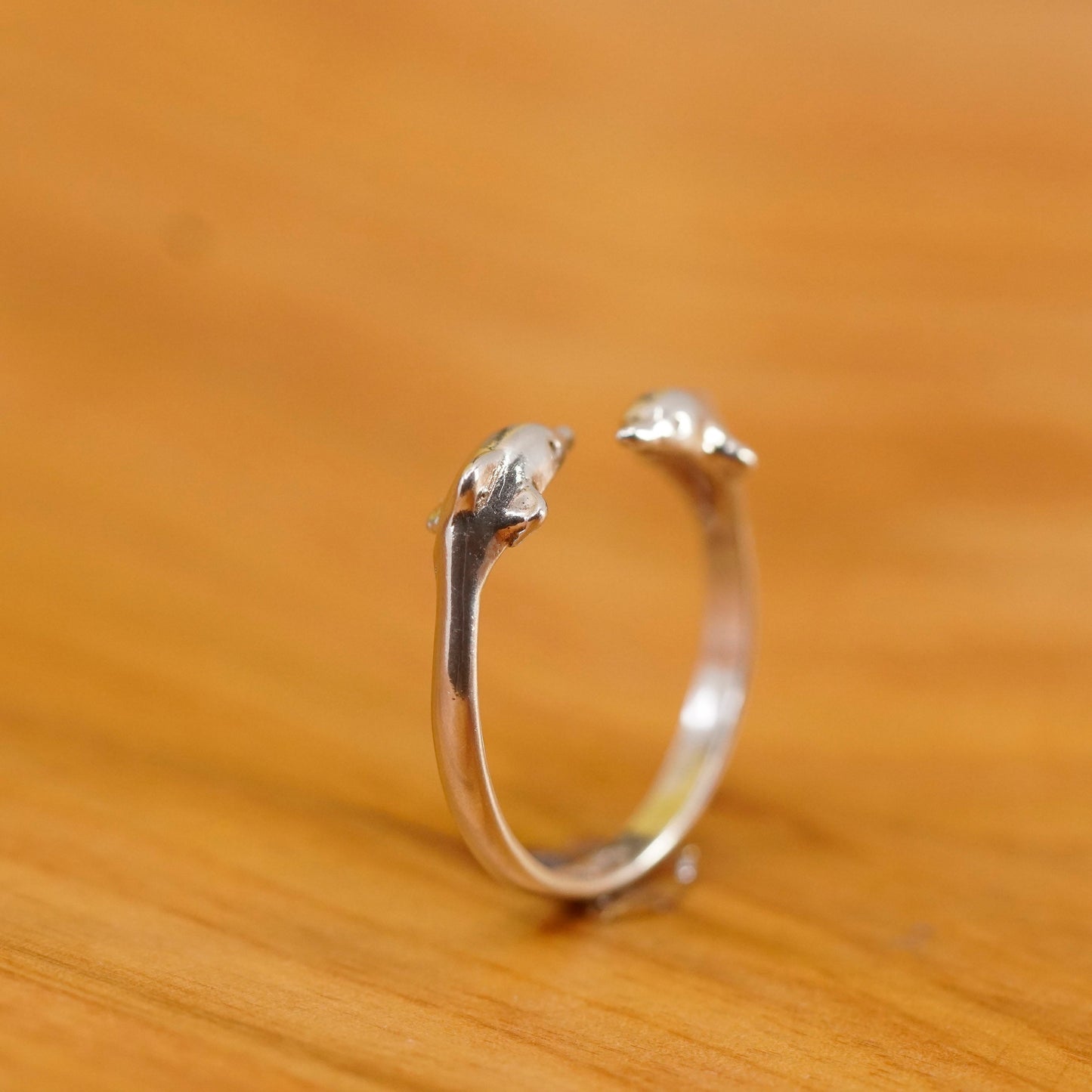 Size adjustable, Sterling silver handmade ring, 925 wrap lover dolphin band