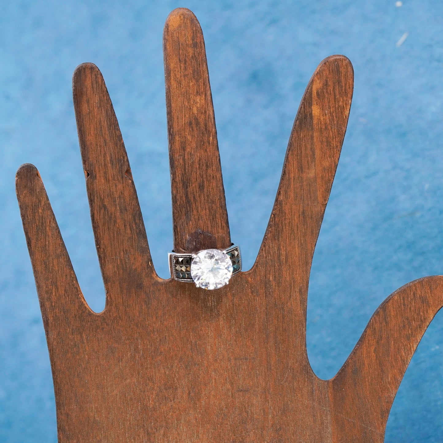 Size 8, Judith Jack Sterling 925 silver anniversary ring with Cz marcasite