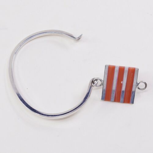 6.75”, Vtg Sterling Silver Handmade Bracelet, Mexico 925 bangle W/ Red Agate