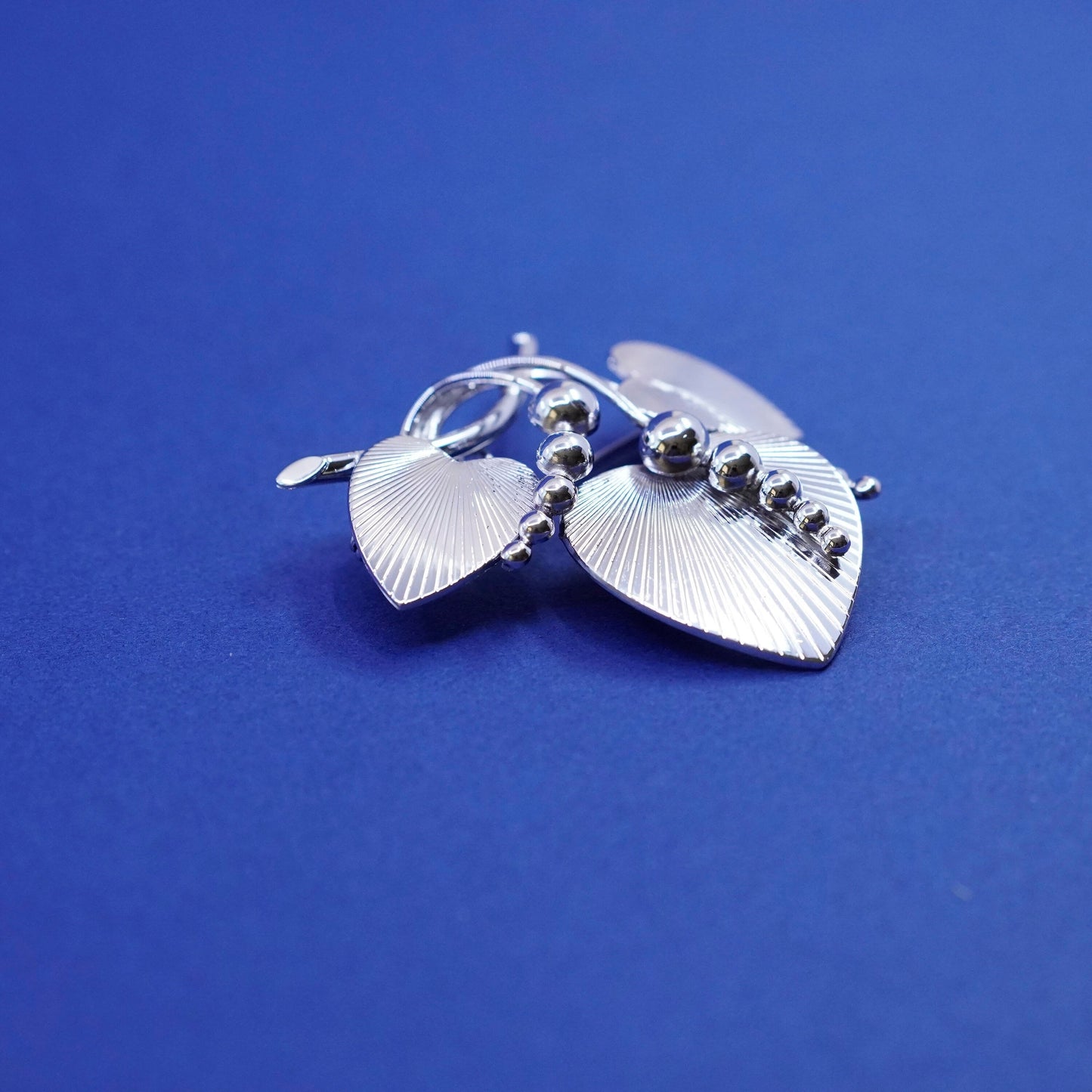 Vintage 1950s sterling silver brooch, 925 modern leaf pin with beads