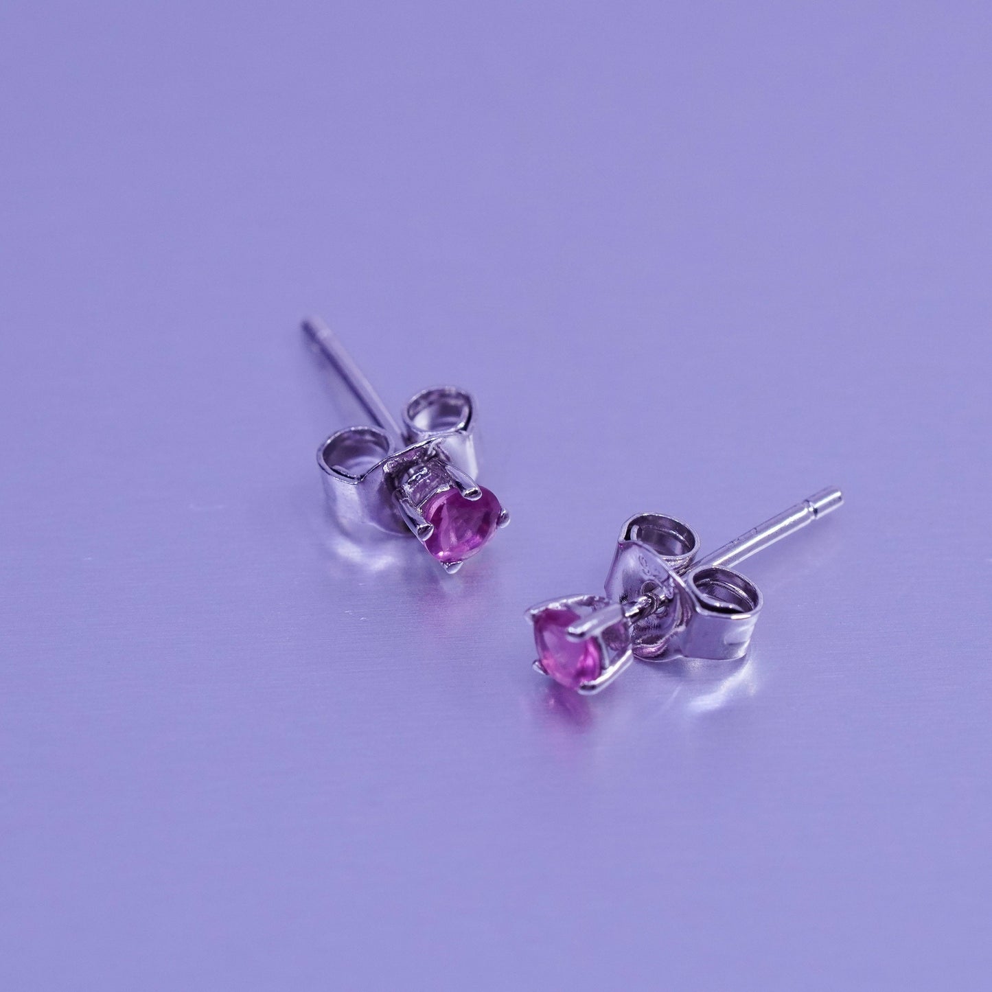 Vintage Sterling 925 silver earrings, studs with pink cz