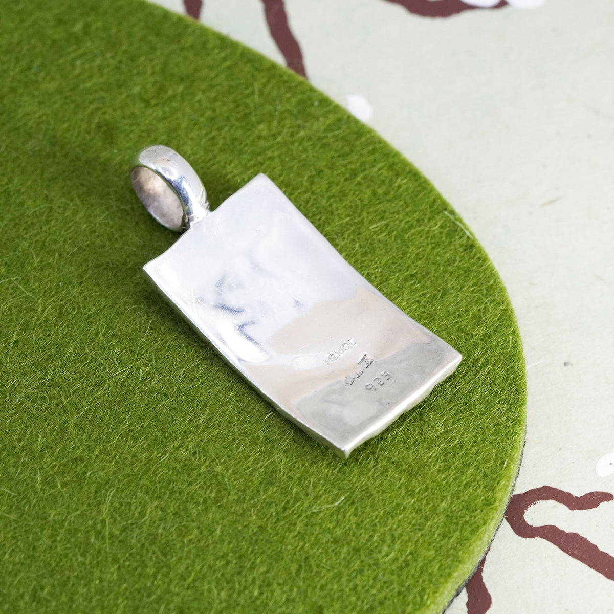 Vintage sterling silver handmade pendant, 925 rectangular hammered dotted tag