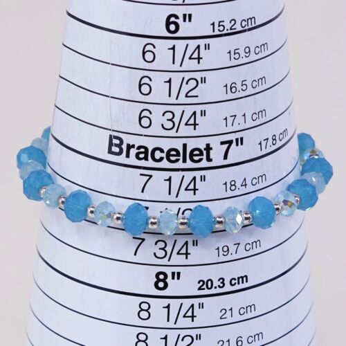 7.5”, Mexico Sterling 925 Silver Handmade Bead Bracelet, Blue Crystal beads