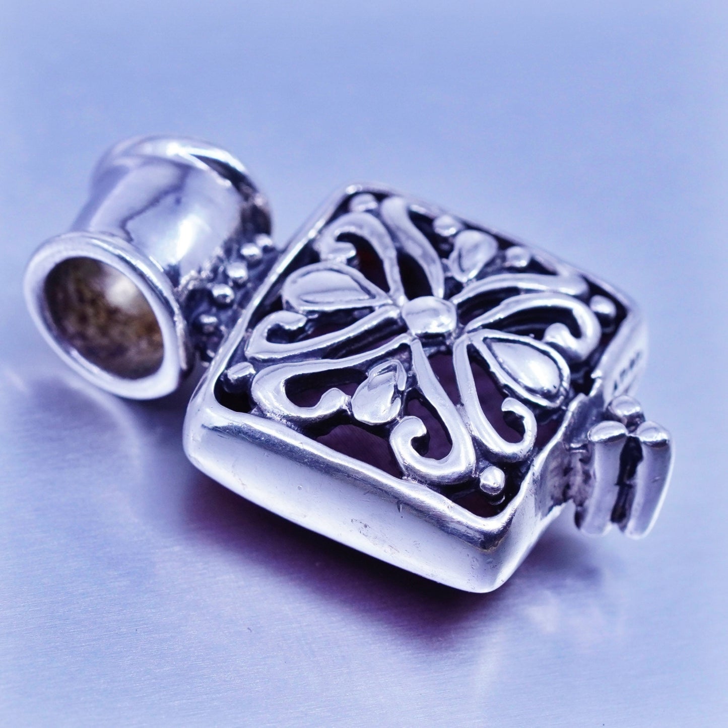 antique sterling 925 silver handmade Bali double sided pendant with red jasper