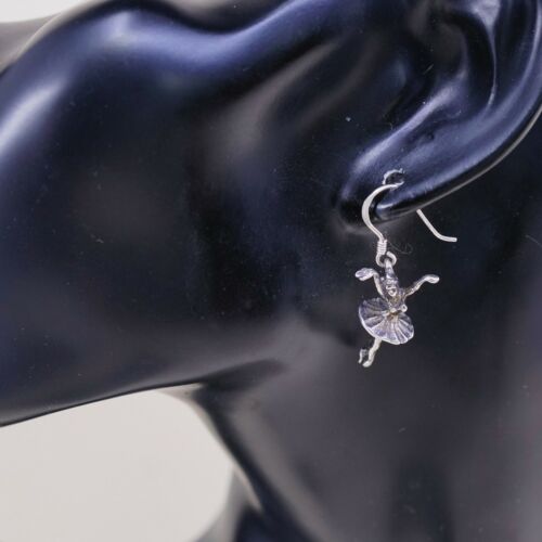 Vtg Sterling 925 Silver Handmade Solid Ballerina Dancer Earrings