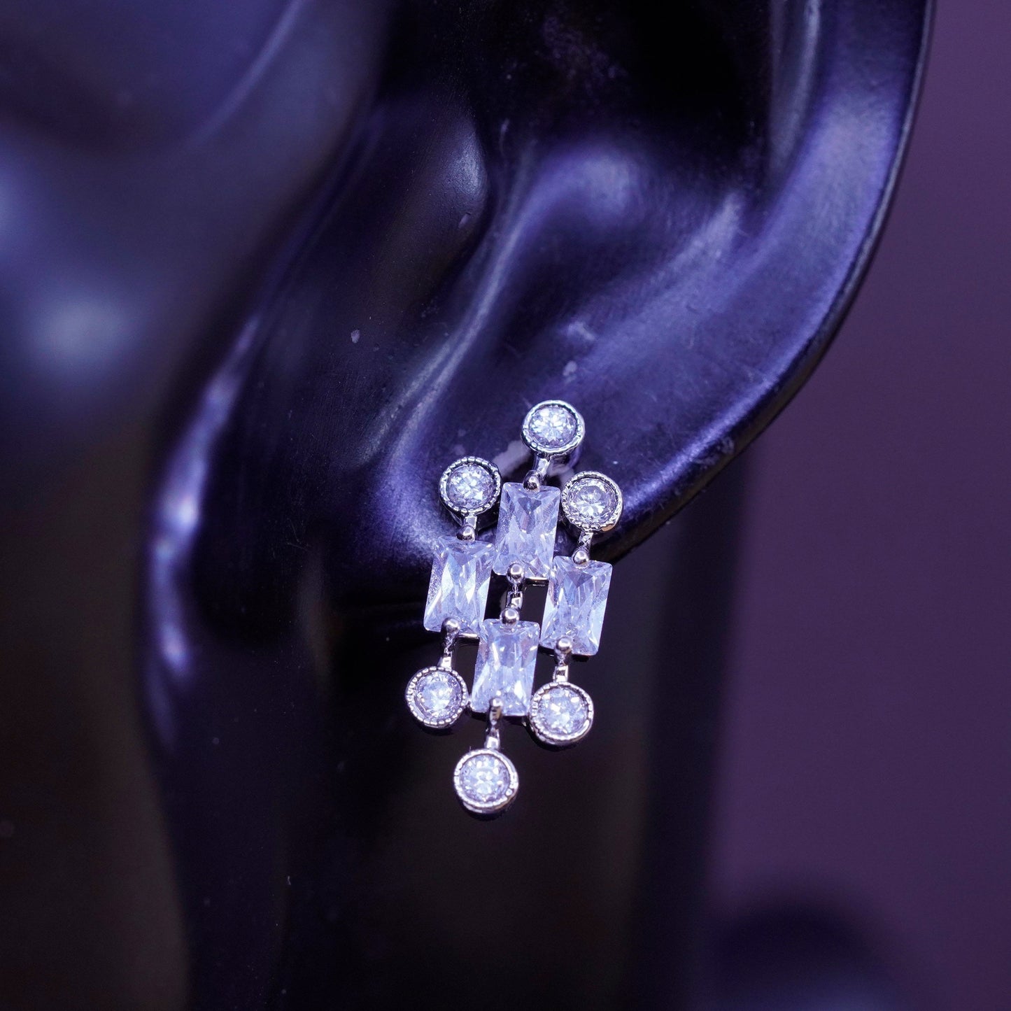Vintage Sterling 925 silver clear Cz studs, Swarovski earrings