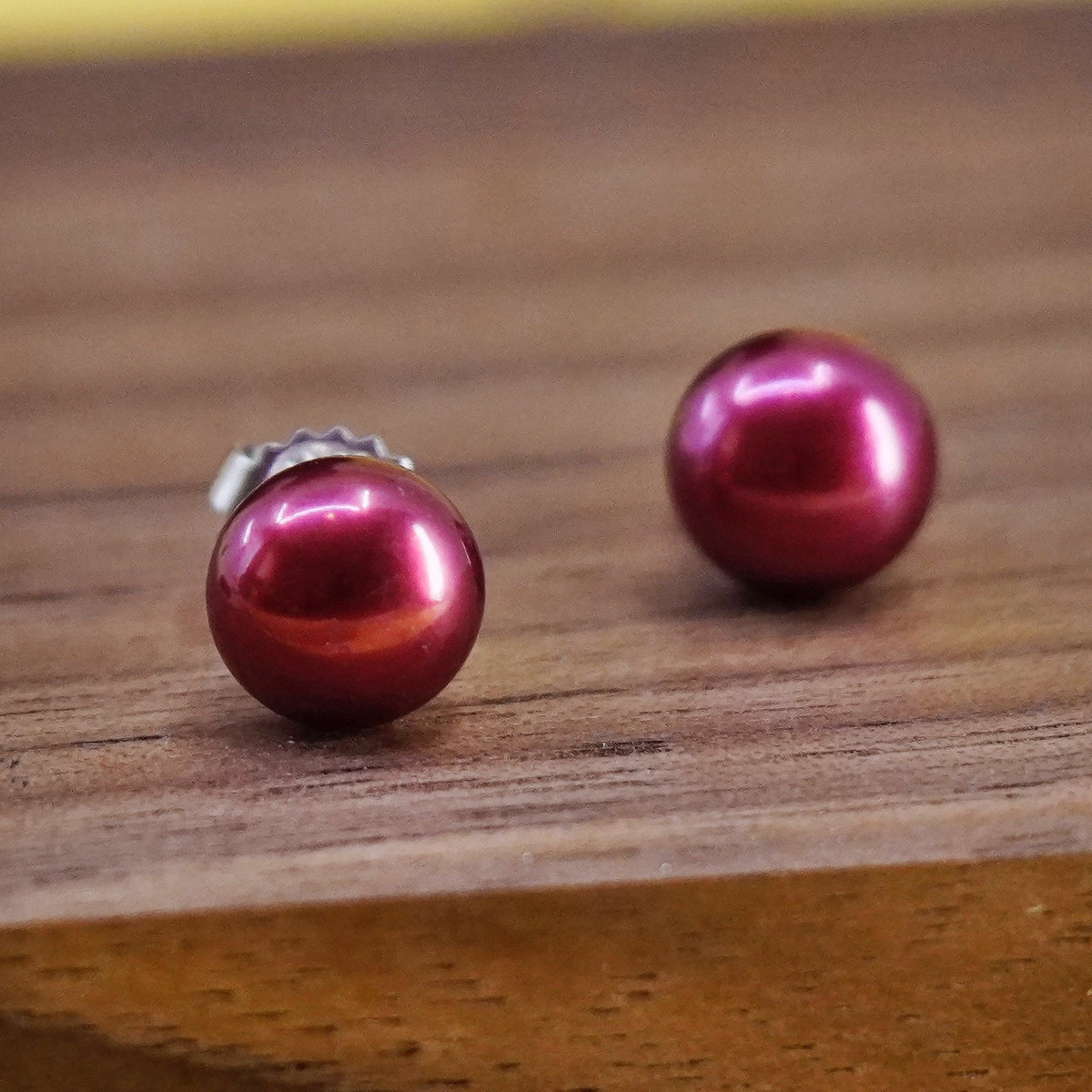 Vintage Sterling silver handmade earrings, 925 studs with red pearl