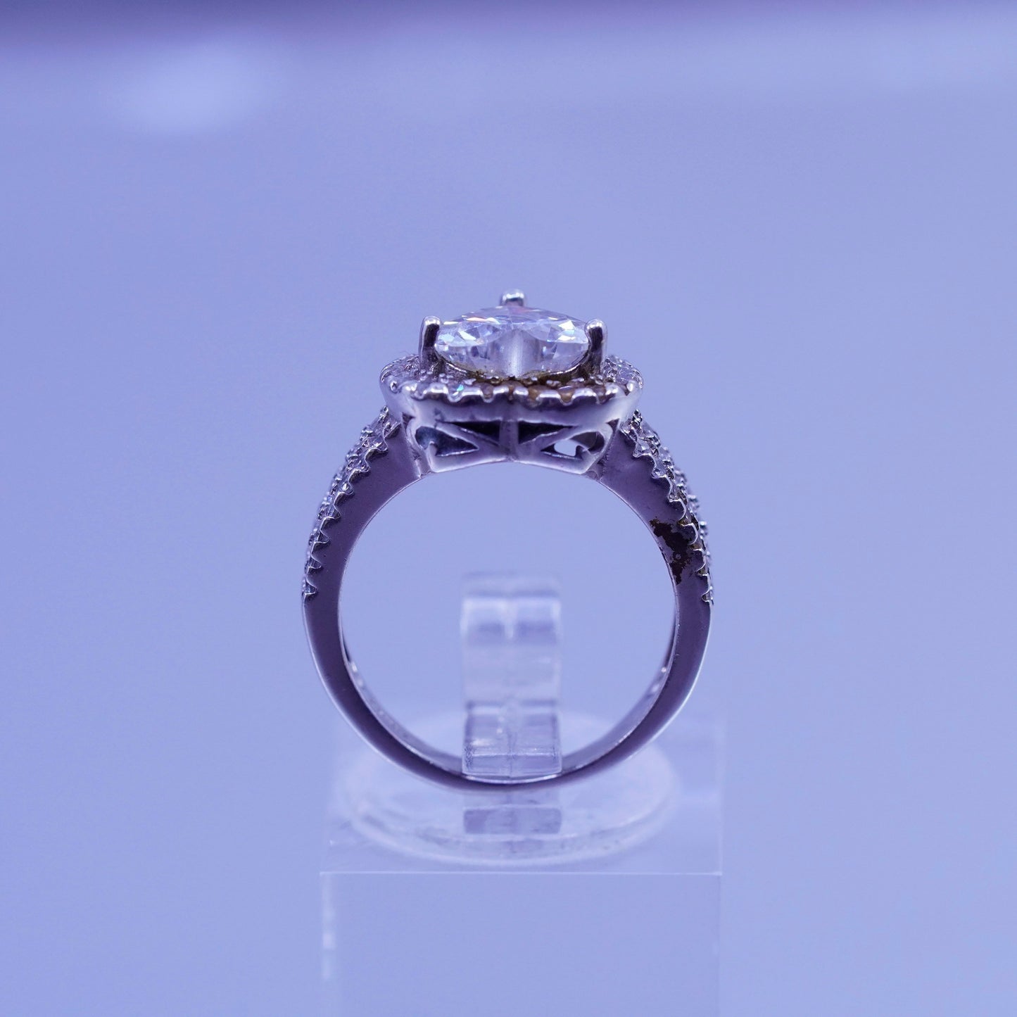 Size 5, vintage Sterling 925 silver handmade heart ring with cluster Cz